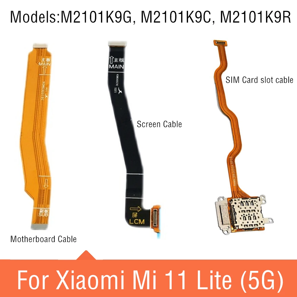 

Для Xiaomi Mi 11 Lite 5G USB-порт для зарядки, плата дисплея, гибкий кабель, разъем для материнской платы Mi11 Lite и кабель со слотом для SIM-карты