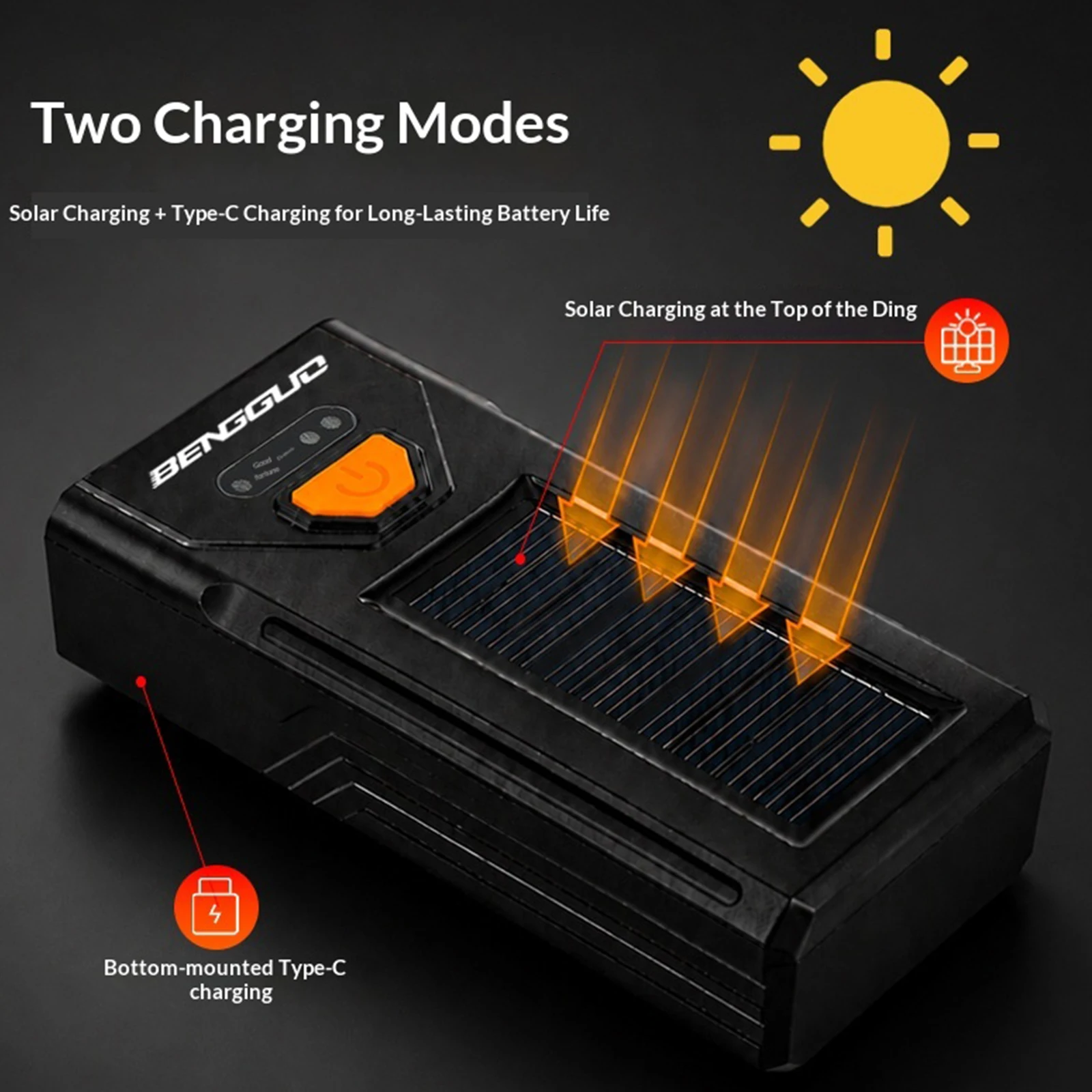 Solar Powered High-Brightness Bicycles Headlights 1200mAh Rechargeable Bike Flashlight Power Display MTB Road Bikes Accessories