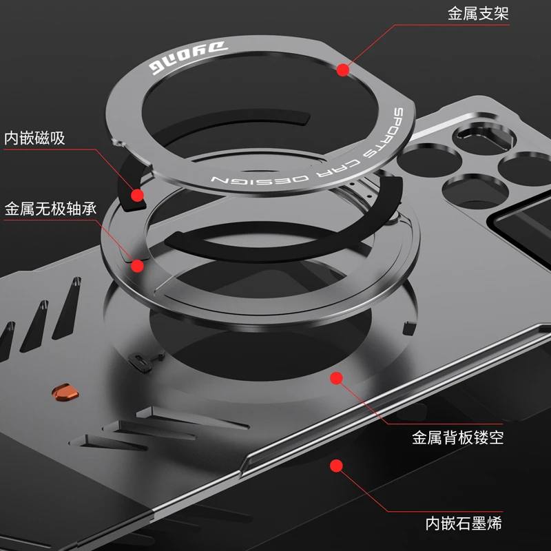 360° Bracket Metal Aluminum Alloy Phone Case for ZTE Nubia RedMagic 11 Pro+ 10pro 9s Pro Plus Car Magnetic Hard Cooling Cover