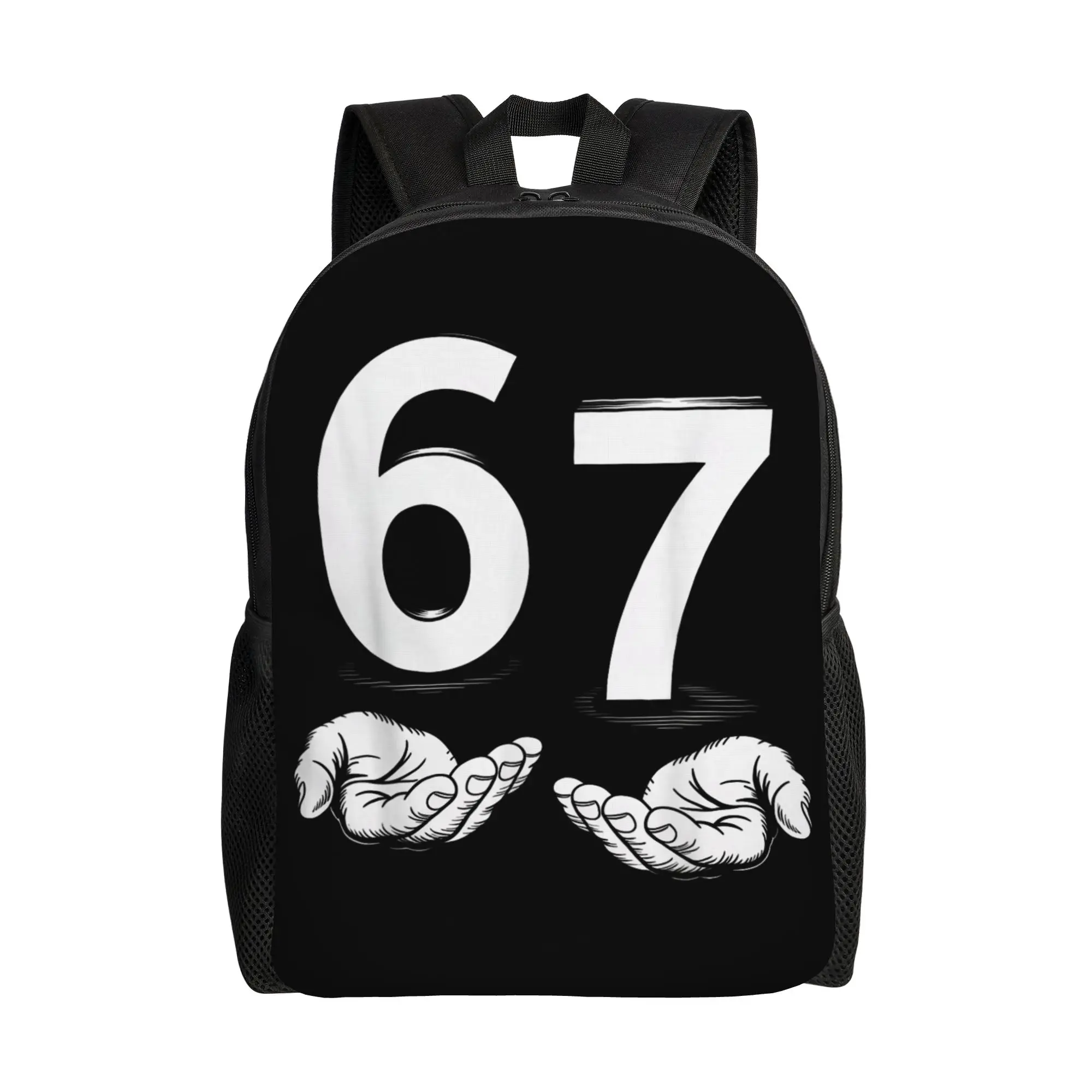 

Забавный рюкзак с мемом «67» для мужчин и женщин, повседневный, студенческий, для походов, путешествий, городской, в стиле Gen Alpha Slang, с отделением для ноутбука, холщовый, спортивный