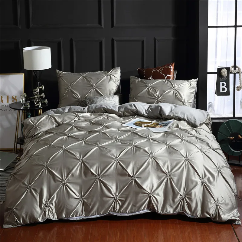 3pcs/set Pleated Duvet Cover Pillowcase,without filler,Breathable,comfortable,Solid Color Modern Fabric For Bedroom Home Bedding