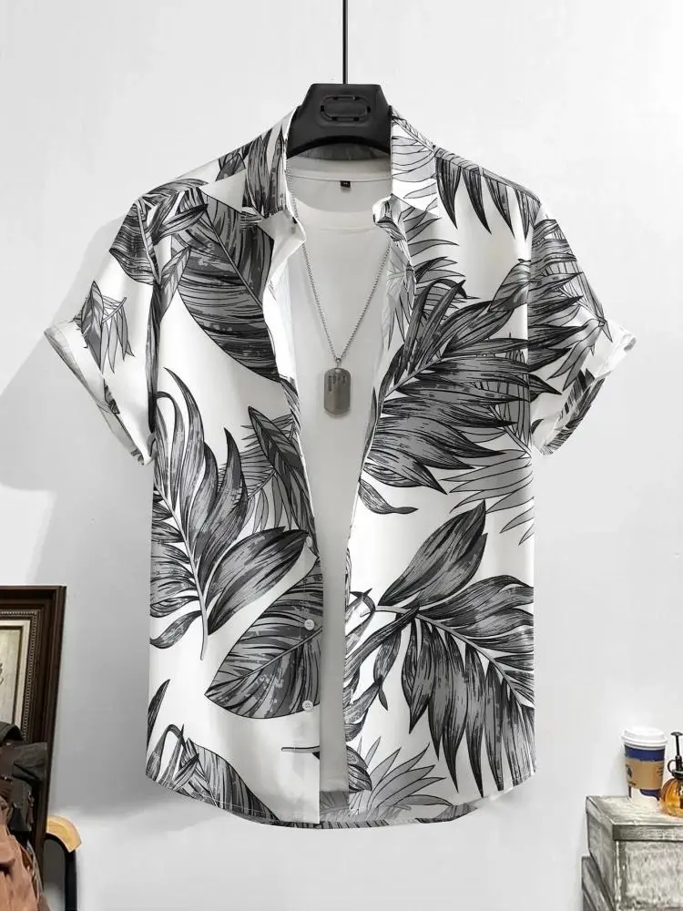 Hawaiian Shirt Man Print Casual Thin Beach Slim Fashion Shirt High Quality Luxury Black Social Vintage Oversized Clothes
