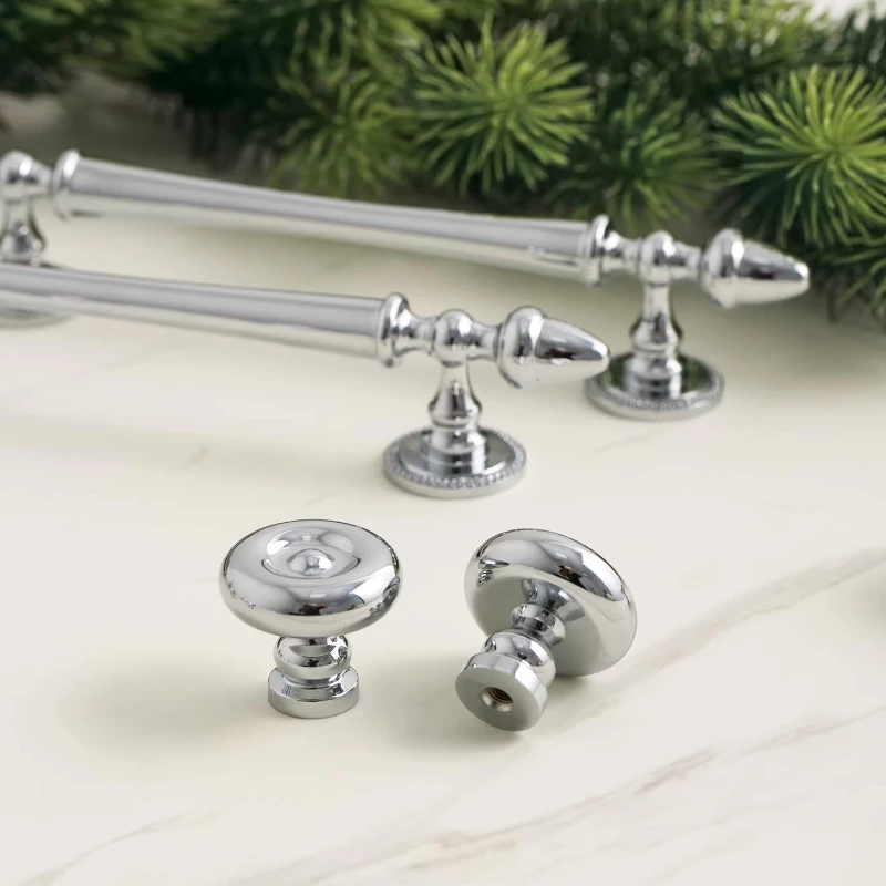 Brass Bright Silver Hardware Handles Nordic Modern Minimalist Chrome Luxury Wardrobe Kitchen Cabinet Closet Drawer Dresser Knob