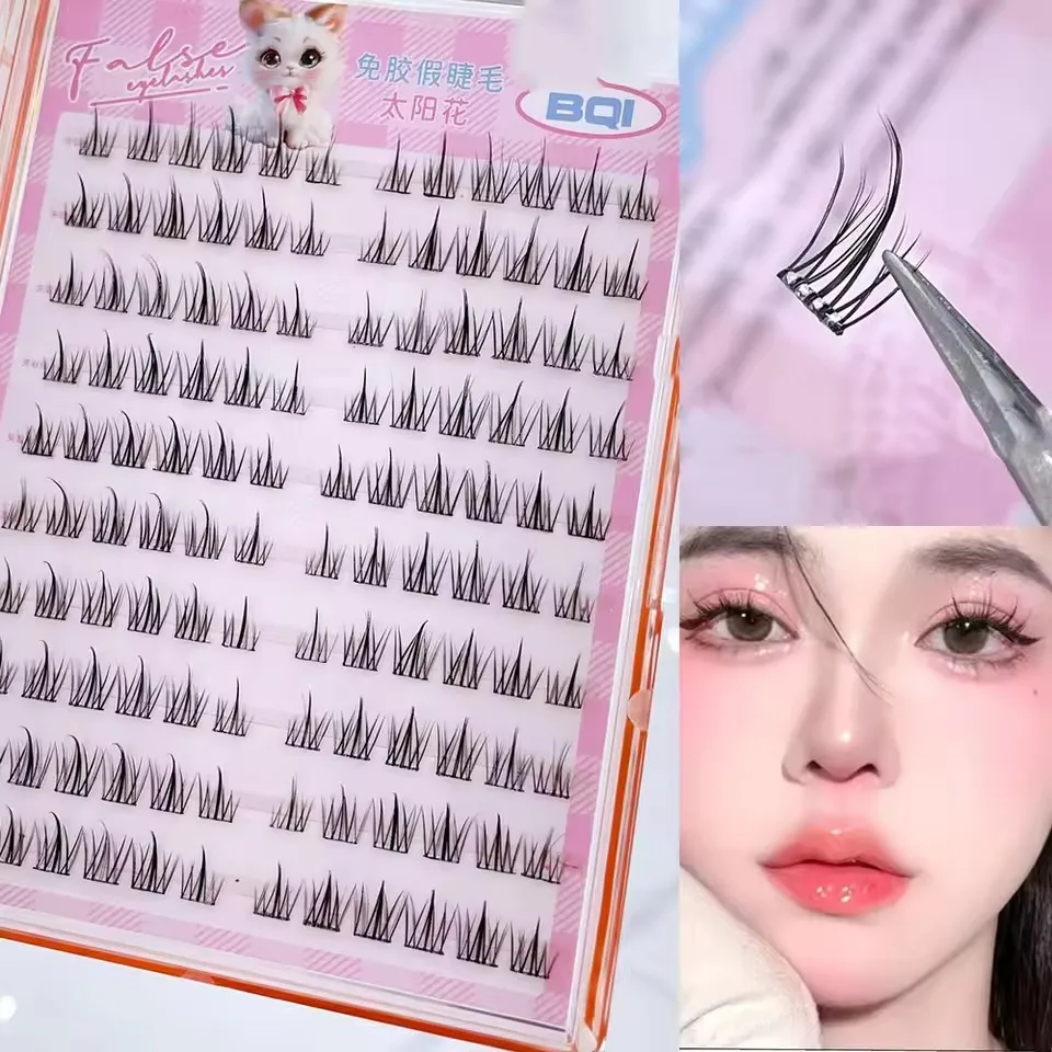 10 Reihen leimfreie falsche Wimpern mit großem Fassungsvermögen, Einzelcluster, 10–12 mm, C-gekräuselte, natürliche, selbstklebende falsche Wimpern