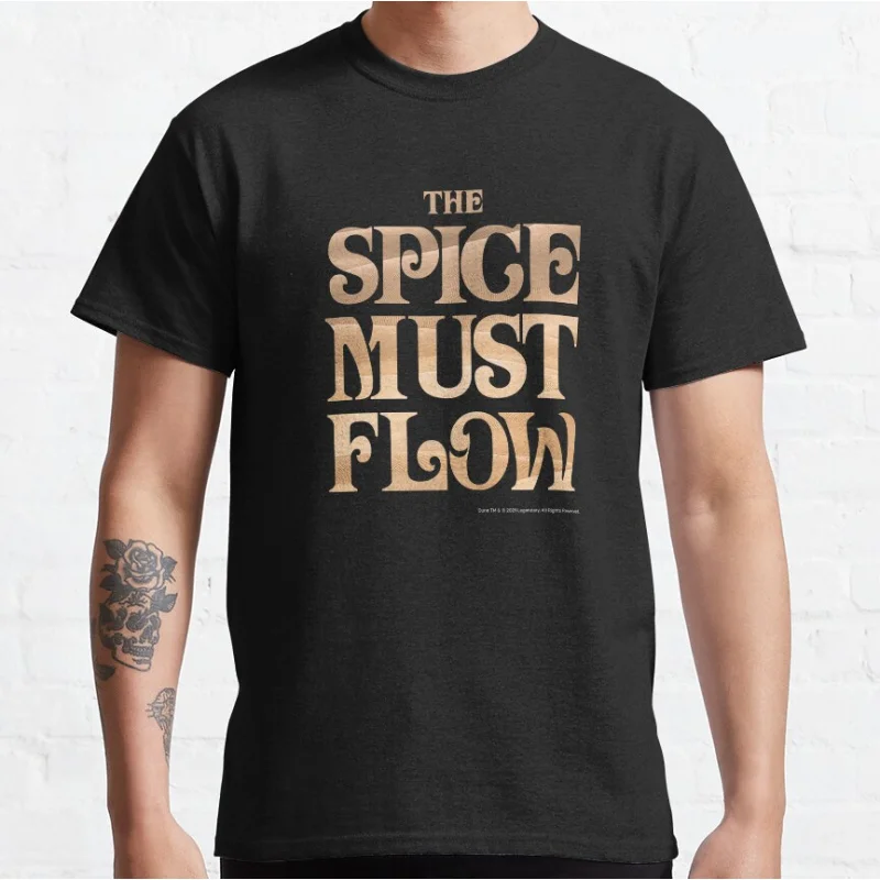 

The Spice Must Flow Dune Vintage Sci fi Gift T shirt for man Large size Tops Retro movie Graphic Print Clothes 100% cotton Tee