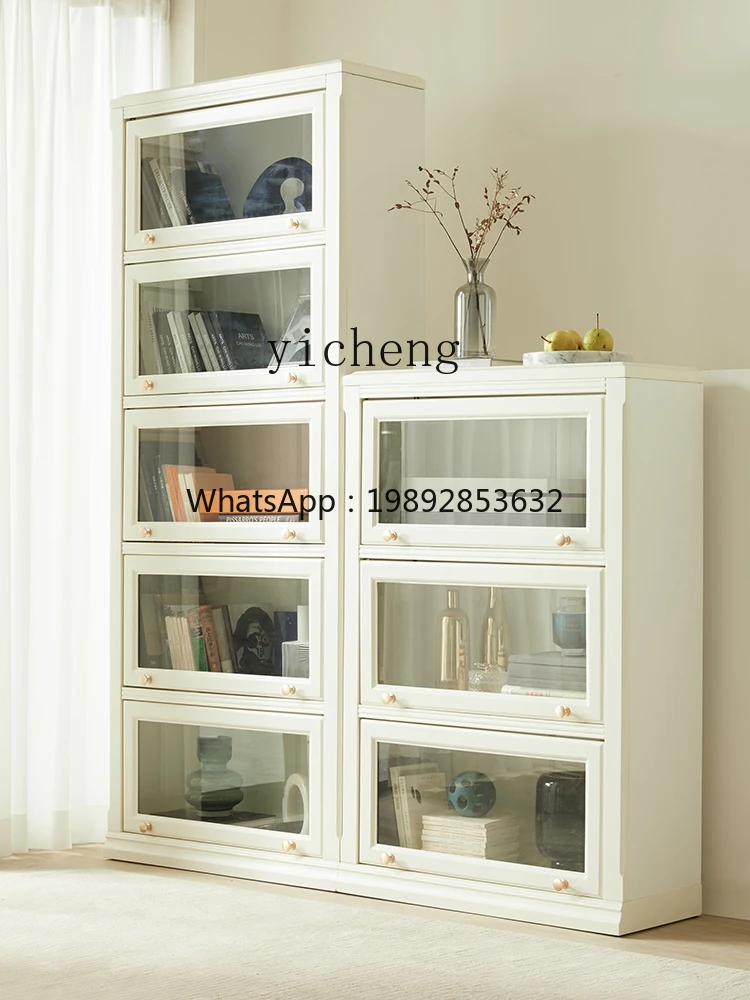 ZZ XL Bookcase White Glass Door Combination Modern Bookshelf Floor Children Storage Cabinet Solid Wood - view 5