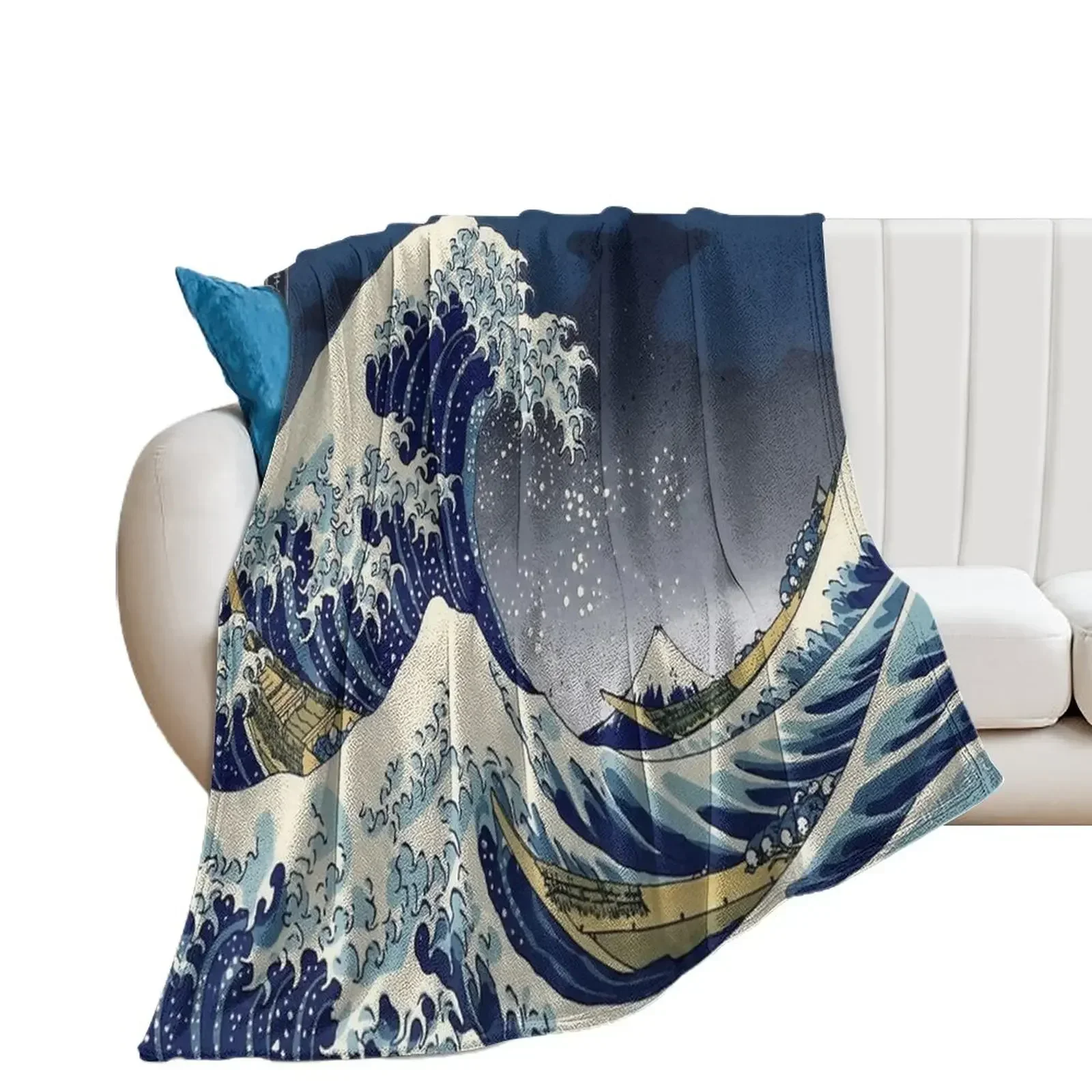 

BLUE The Great wave Throw Blanket Baby manga Polar Multi-Purpose Blankets