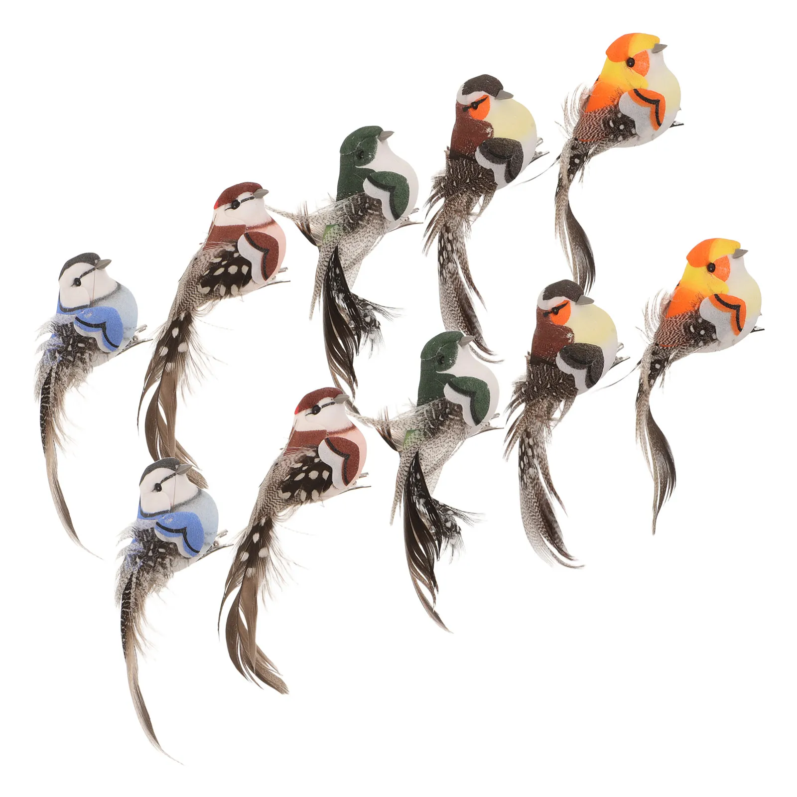 10Pcs Clip-on Artificial Birds Realistic Fake Plumed Bird Decorations for Christmas Tree Wreath Floral Garden Craft Ornaments