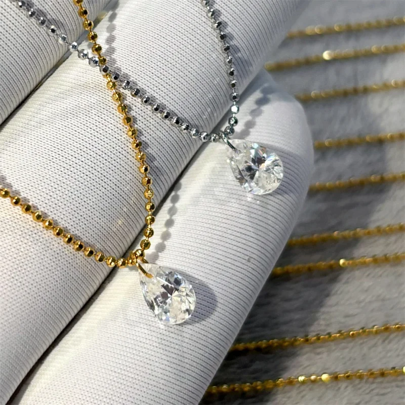 

Mix and match Wind Overlay Basic Simulation Diamond Necklace S925 Silver drop cut perforated pendant