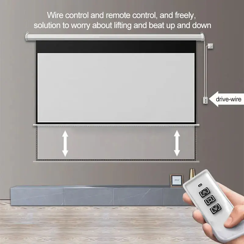 120-Inch movie electronic projector screen with remote control motorized projection screen