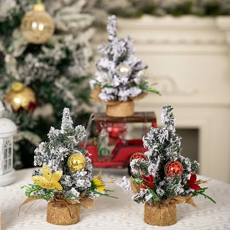 Spray Snow Christmas Tree Plastic Mini Christmas Small Tree Festival Handicraft Artificial Xmas Pine Tree Home New Year Gifts