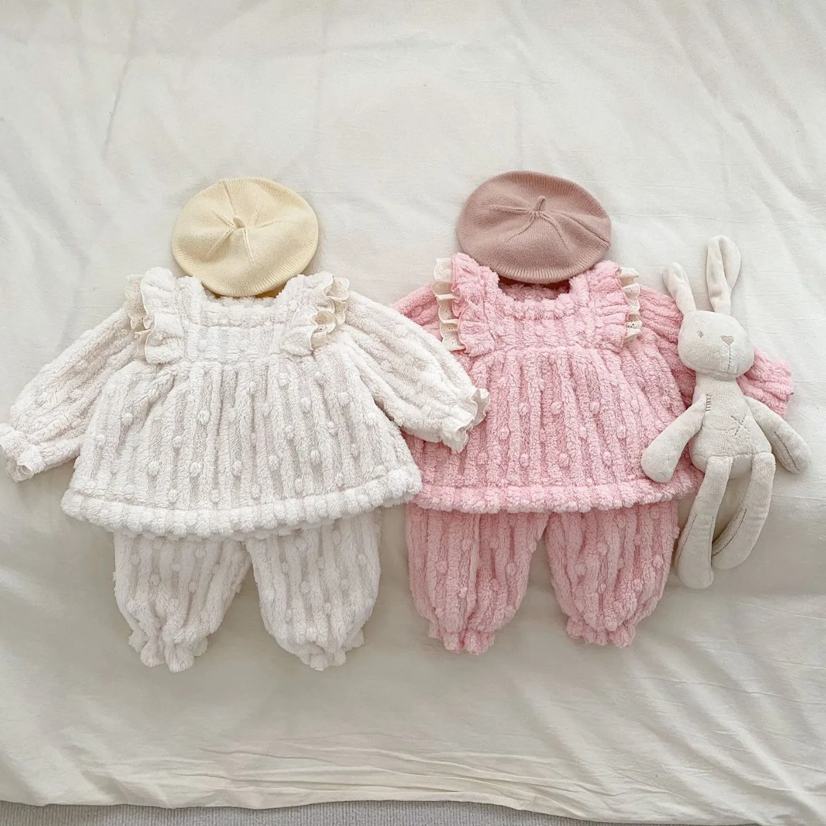 Ensembles de pyjama rembourrés à manches longues pour bébés filles et garçons, vêtements d'intérieur décontractés, tenues en peluche pour enfants nouveau-nés, automne, hiver, 2 pièces