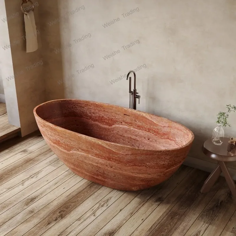 1.8m  Bathtub, Thin-Rim Oval Soaking Tub for Two, Heat-Retaining & Easy-Clean Freestanding Bath for Hotel & Villa
