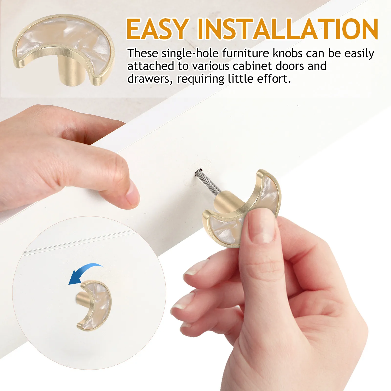 Moon-Shaped Cabinet Knobs Zinc Alloy Drawer Pulls Modern Minimalist Hardware Easy Install Single Hole