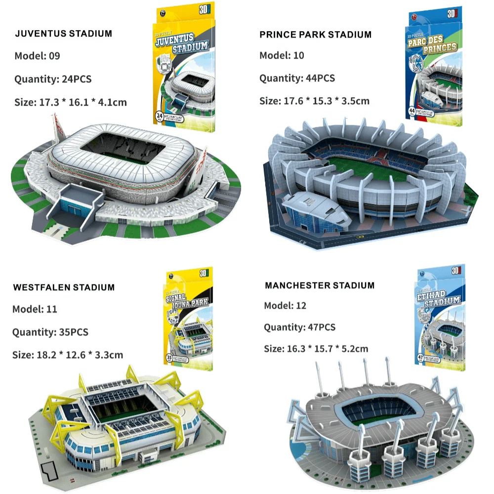 Model Puzzle Stadionu Piłkarskiego 3D - Zestawy Architektoniczne DIY dla Fanów Sportu, Dekoracja Domu i Prezent dla Miłośników Piłki Nożnej