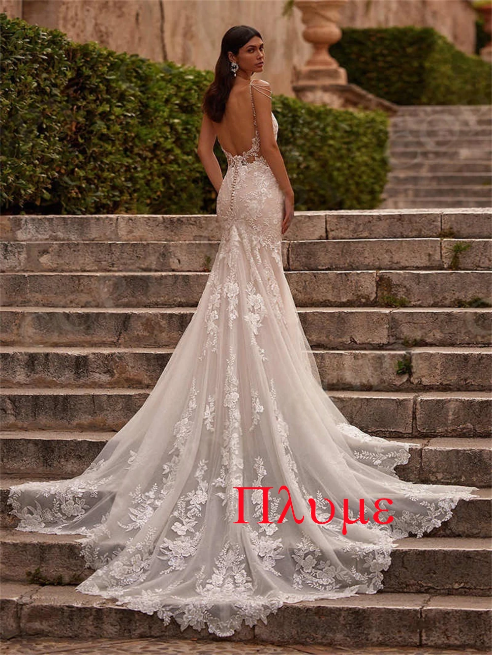 

Customized White Tulle Applique Mermaid Spaghetti strap Long Dresses Exquisite Luxury Temperament Charming Romantic Dress