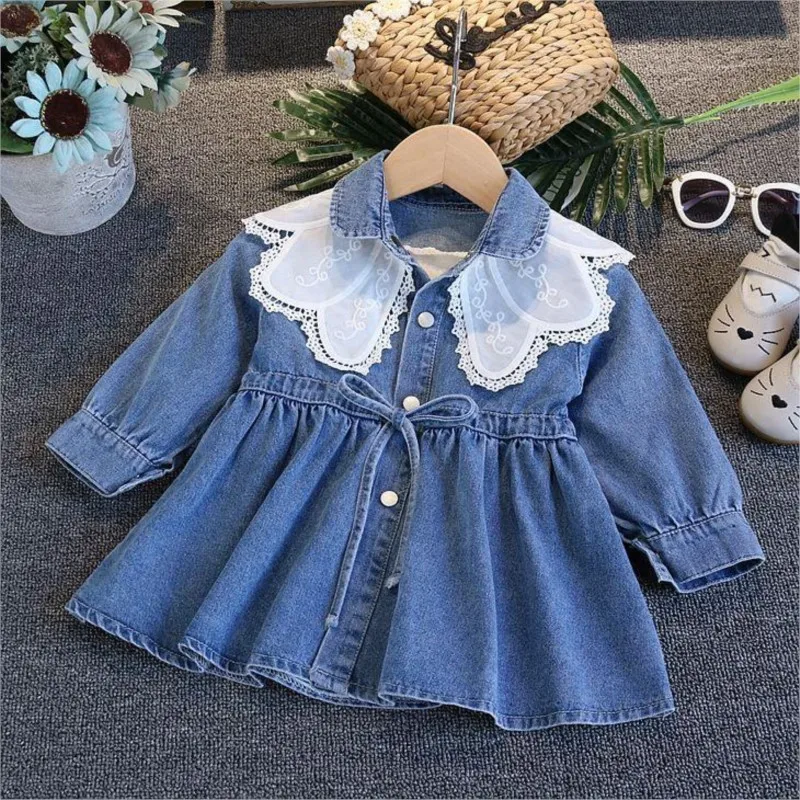 

2024 new Spring Autumn Girls Baby Kid Fashion denim Dresss children Embriodery Princess Birthday Clothes Vestidos