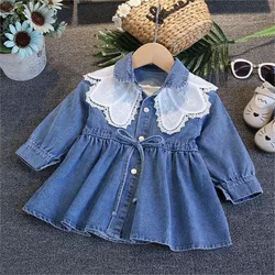 2024 new Spring Autumn Girls Baby Kid Fashion denim Dresss  children Embriodery Princess Birthday Clothes Vestidos