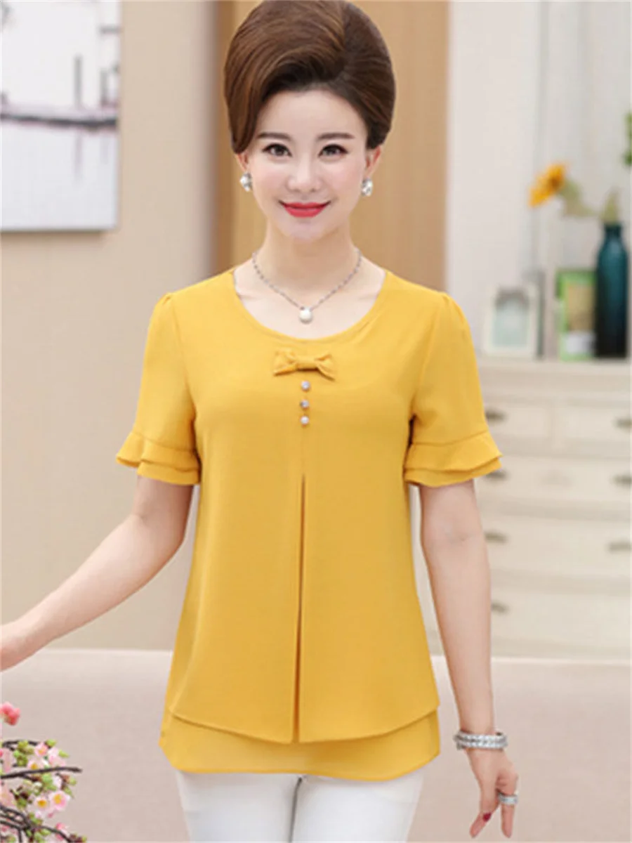 5XL Women Spring Summer Blouses Shirts Lady Fashion Casual Short SleeveO-Neck Collar Solid Color Blusas Tops G2193