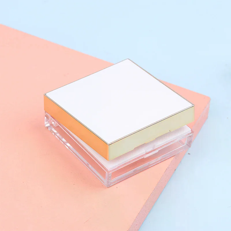 8g 사각 골드 테두리 루즈 파우더 박스 빈 리필 가능 휴대용 메이크업 세팅 파우더 블러셔 케이스 컨테이너 퍼프 거울 포함