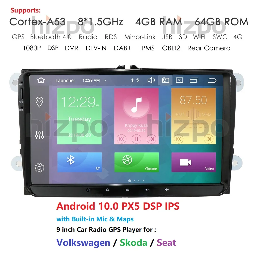 

octa-core 4G+64G Android10 car radio GPS player For vw passat golf tiguan polo skoda fabia Jetta Octavia Roomster EOS 9inch 2din