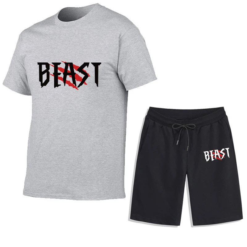 

Daily Jogging Sports Men's Tracksuit Casual Summer Two-piece Sets Versatile Men T-Shirt Printing Man Shorts Suit Fashion Outdoor