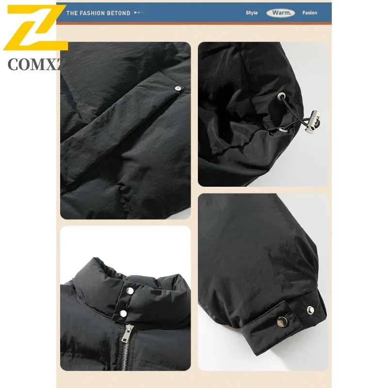 سترة COMXZ للرجال على الطراز الكوري مملوءة وياقة واقفة مريحة وسترات شتوية خفيفة الوزن ومريحة ذات لون سادة #6