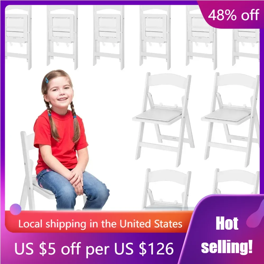 10 Pack 220 Lbs Weight Plastic Kids Folding Chairs Bulk for School Classroom Daycare White Stackable with Padded Seat Commercial