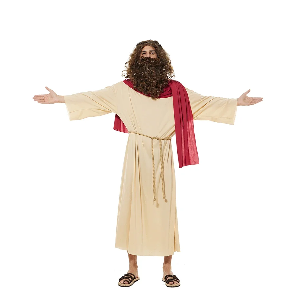 

Costume d'Halloween de Jésus pour adulte, robe de Saint religieux biblique pour homme avec perruque trempée