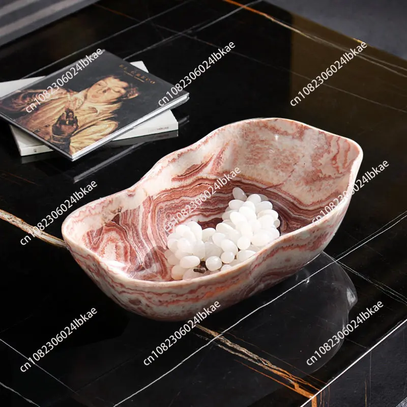 

Modern minimalist high-end fruit plate, natural marble jade fruit bowl, living room home decor, light luxury creative