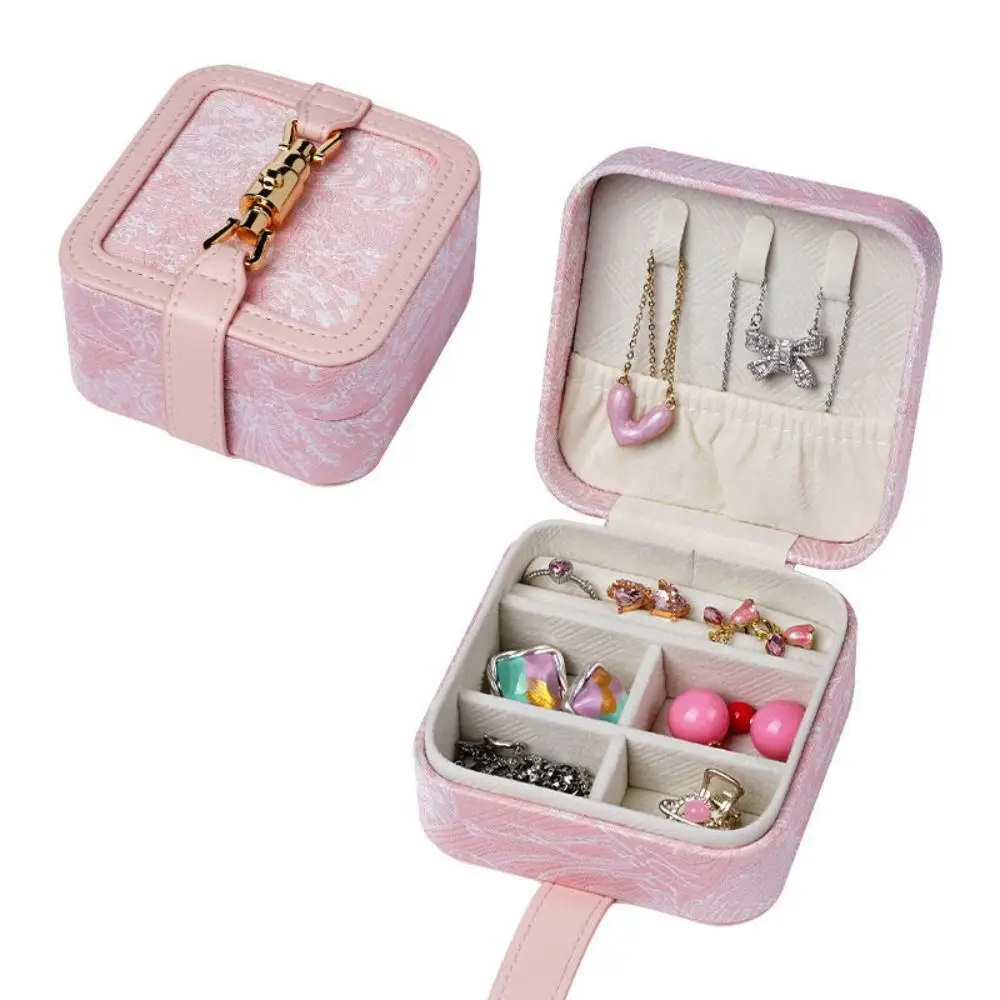 Blue Pink Embroidery Jewelry Packing Box Large Capacity Flower Earrings Storage Case Handbag Necklace Rings Holder Vacation