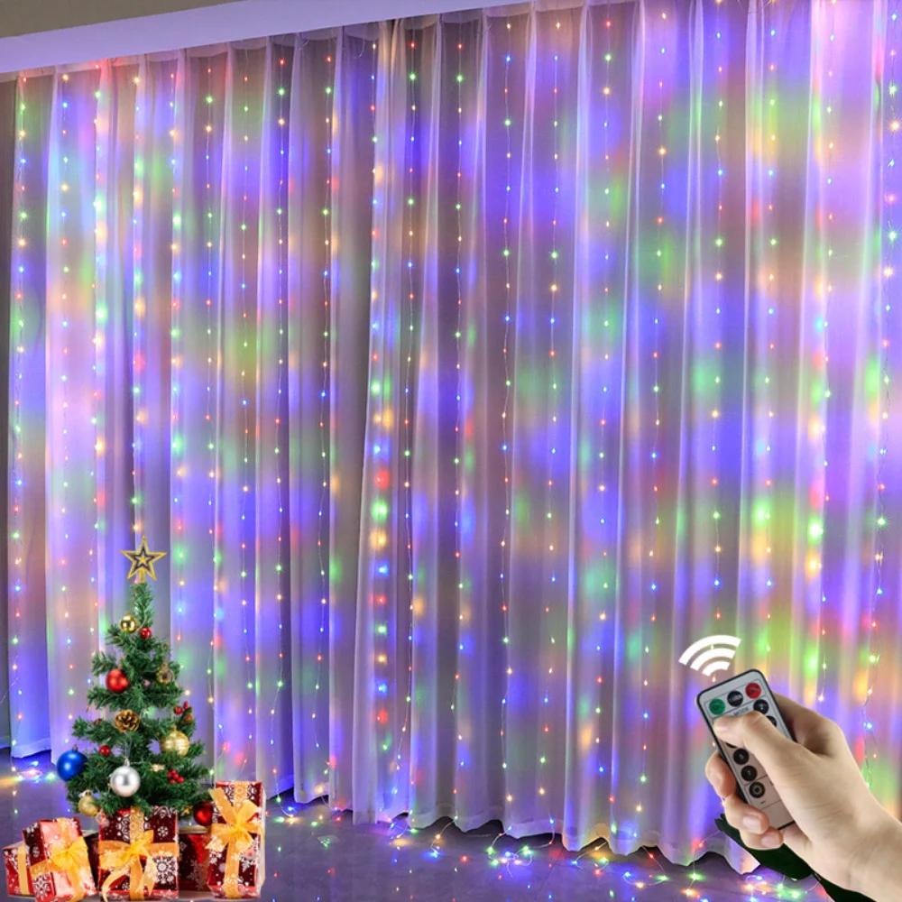 LED Copper Wire Curtain Lights USB Power Fairy Remote Garland Led Lights Christmas Decoration Garland Window Lighting Strings