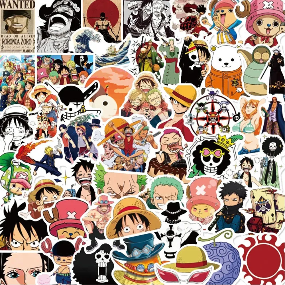 48/50/100pcs ONE PIECE Stickers Anime Luffy Zoro Chopper Cartoon Decals DIY Skateboard Car Laptop Cool Sticker for Kids Toys