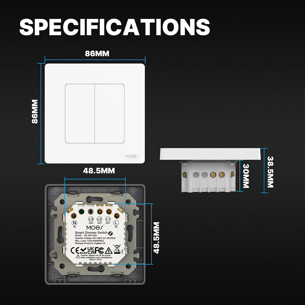 

For Zigbee Compatible Dimmer Switch APP Controlled Lighting Voice Activation Ready Memory Functionality During Power Loss