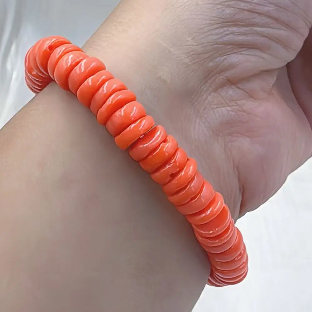 New Design Vintage African Gift Natural Sea Bamboo Orange Coral Beads Female Jewelry Bracelet 6.5-9inch