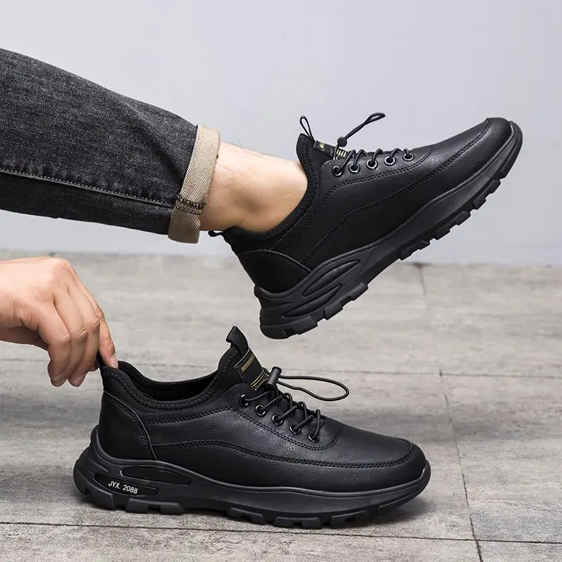 

Casual Sports Shoes Lace Up Men's 2025 Spring Autumn Leather Upper Platform Soft Sole Slip Resistant Vintage Big Size All Match
