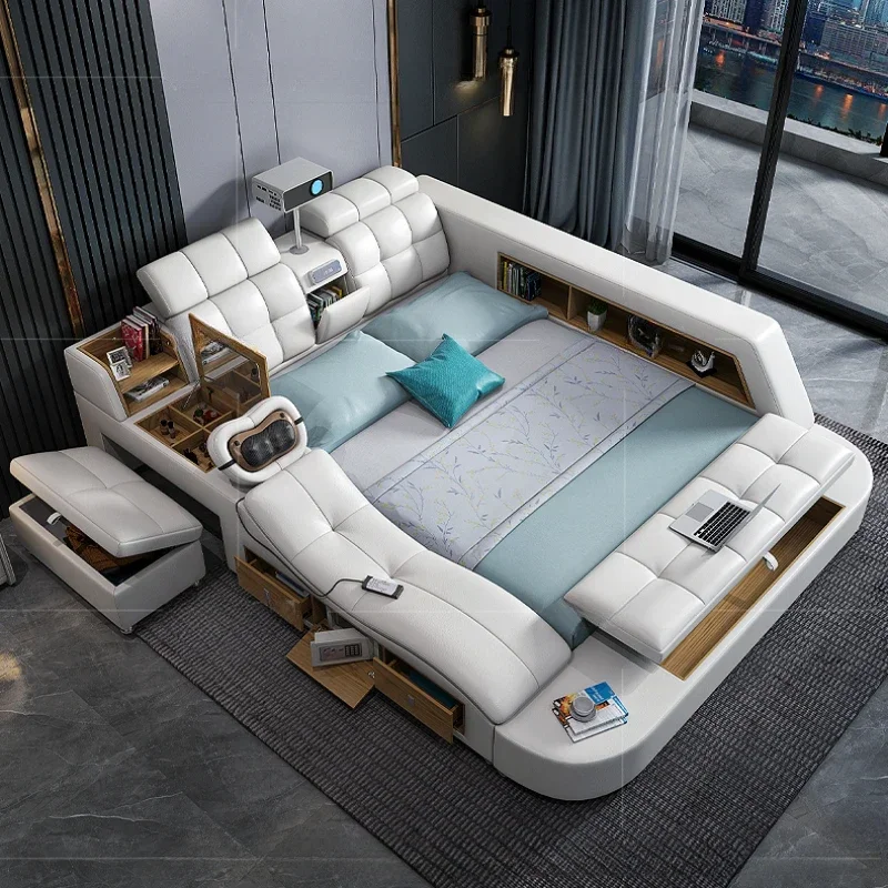 

Storage Nordic Luxury Bed Frame Queen Size King Multifunctional Modern Double Bed Frame Bedroom Wood Cama Box Casal Furniture
