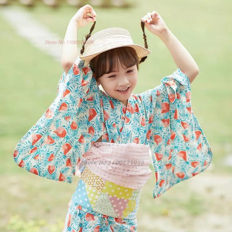 

2024 japanese children vintage dress kimono yukata national flower print traditional japanese children's performance costume