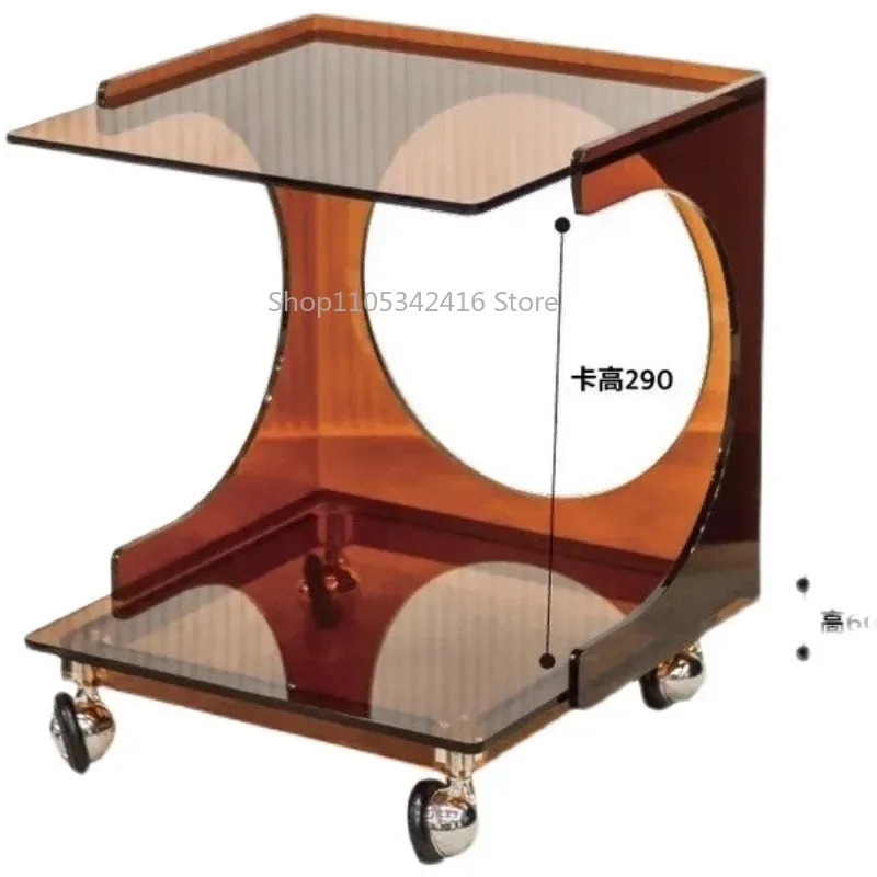 Nordic Acrylic Rolling Side Table with Wheels, Portable Small Coffee Bedside Table, Multi-Purpose Tea Cart for Home Decor