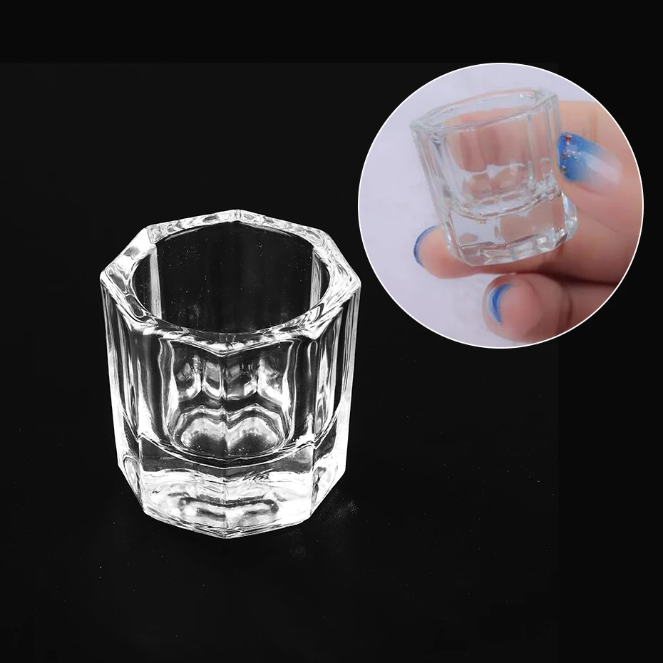 1PC Crystal Glass Clear Acrylic Small Octagonal Powder Liquid Nail Cup Dappen Dish Lid Bowl Cup Holder Equipment Nail Tools