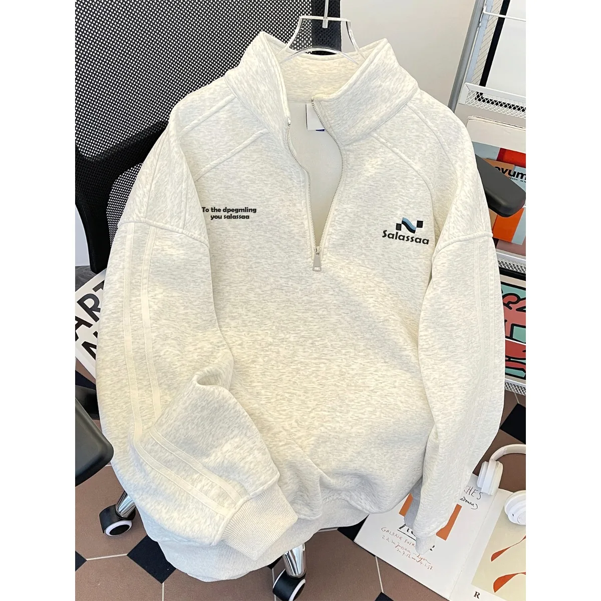 Retro American Style Men's Hoodie Jacket Loose Casual Embroidered Full Zipper Sweatshirt Spring Autumn Comfortable Cotton Pol...