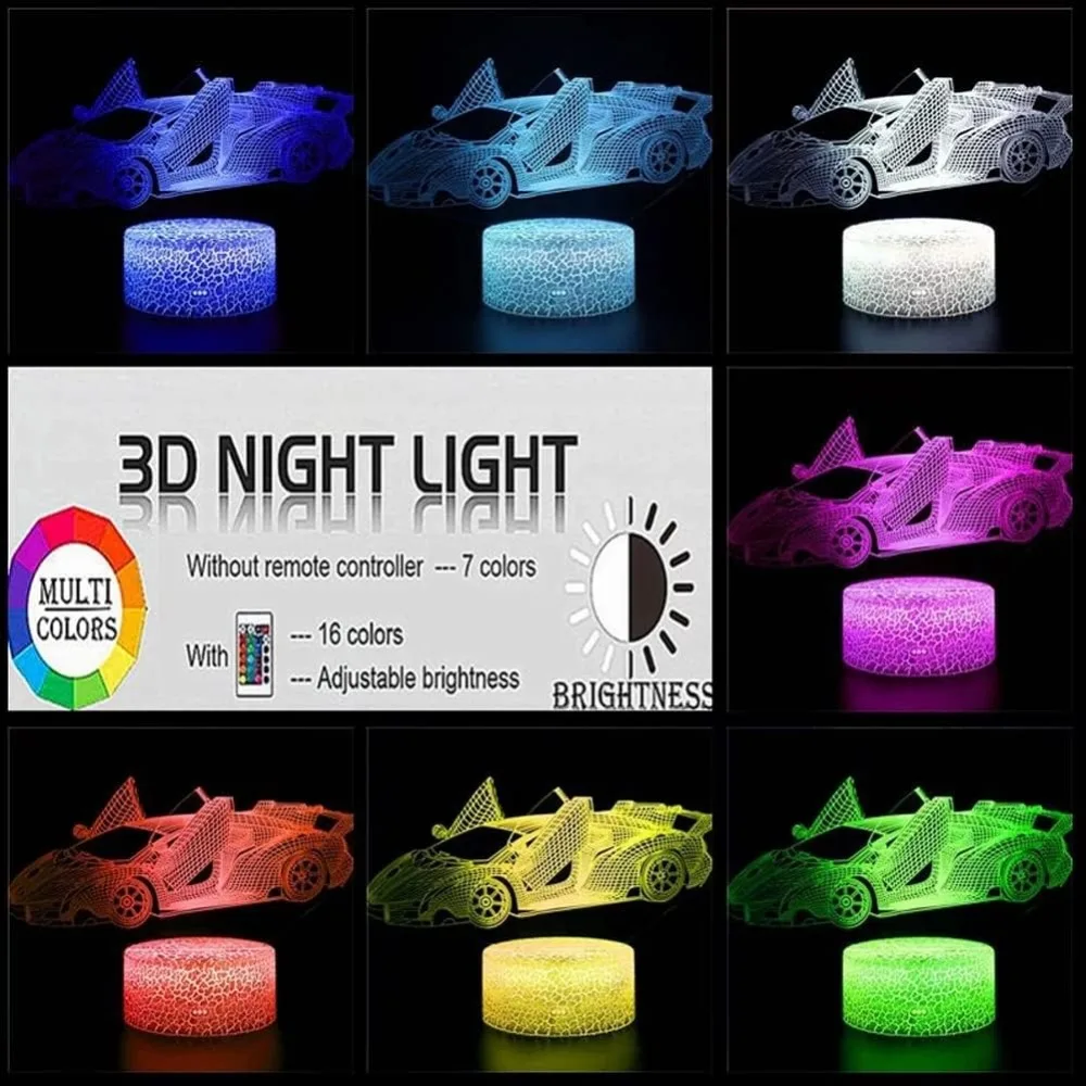 Nighdn lampada da notte per auto da corsa per bambini 7 colori che cambiano illusione visiva 3D luce notturna a LED regalo di compleanno di natale per ragazzi