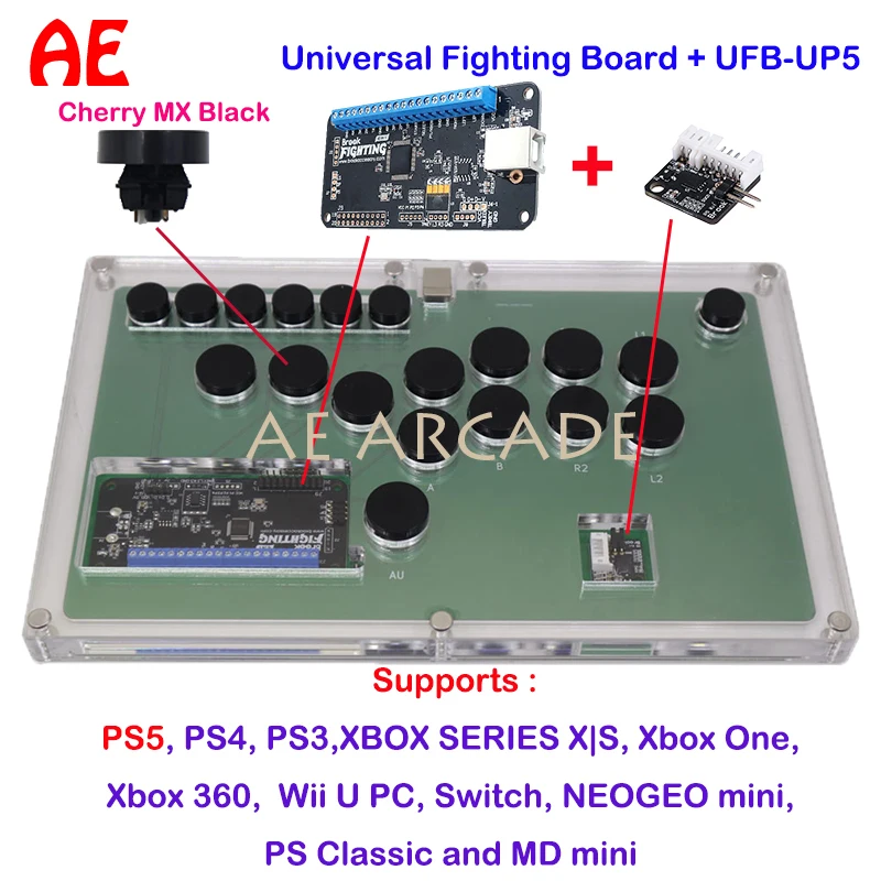 Ultra-Thin Hitbox Fight Box Arcade Controller Built-in Universal Fighting Board With UFB-UP5 For PS5/PS4/PS3/XBOX/SWITCH/PC Etc