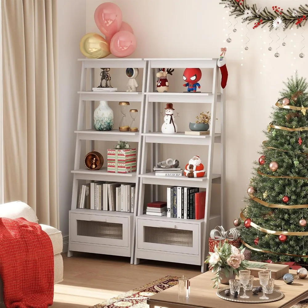 Libreria alta moderna a 4 livelli in legno massello con portaoggetti, 63 ante alte, libreria da soggiorno