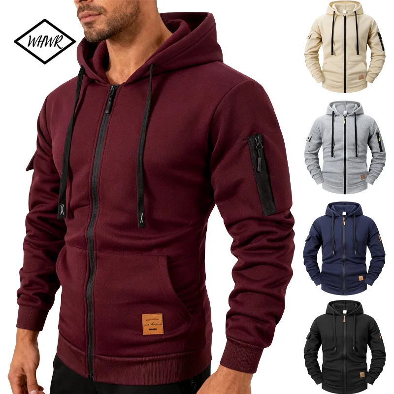

Outdoor Men's Zipper Hooded Jacket Casual Multi-Pockets Sweatshirt Lightweight Work Coats Sport Hoodie Outerwear Hoodies for Man