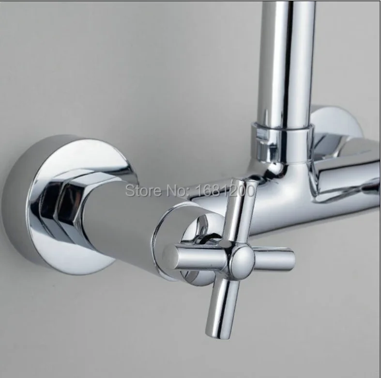 Imagem -03 - Acabamento Cromado de Parede Latão Sink Mixer Tap 2-handle Torneira Giratória Guindaste de Cozinha Hj0079