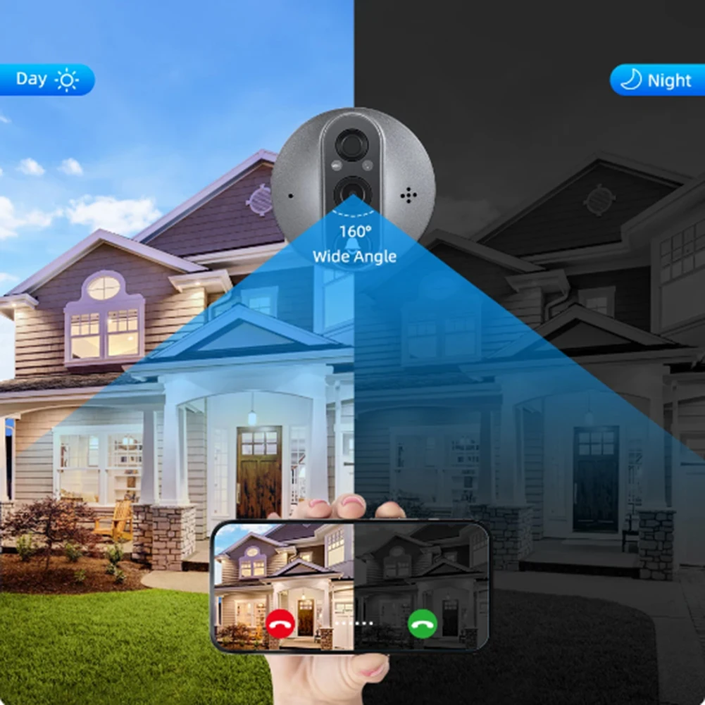 Sonnette vidéo Wi-Fi avec vision nocturne, judas de porte, caméra 1080P, détection de mouvement PIR, accessoires de sécurité à domicile