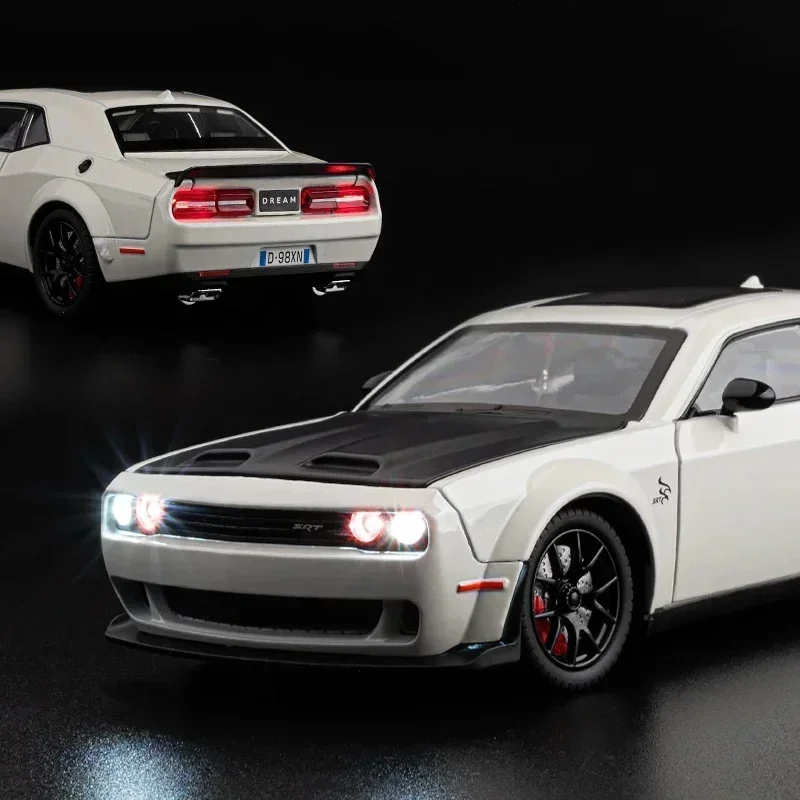 Simualtion-Modèle réduit de voiture Dodge Challenger Hellcat Redeye, en alliage, échelle 1:24, son et lumière, jouet pour enfant, cadeau d'anniversaire