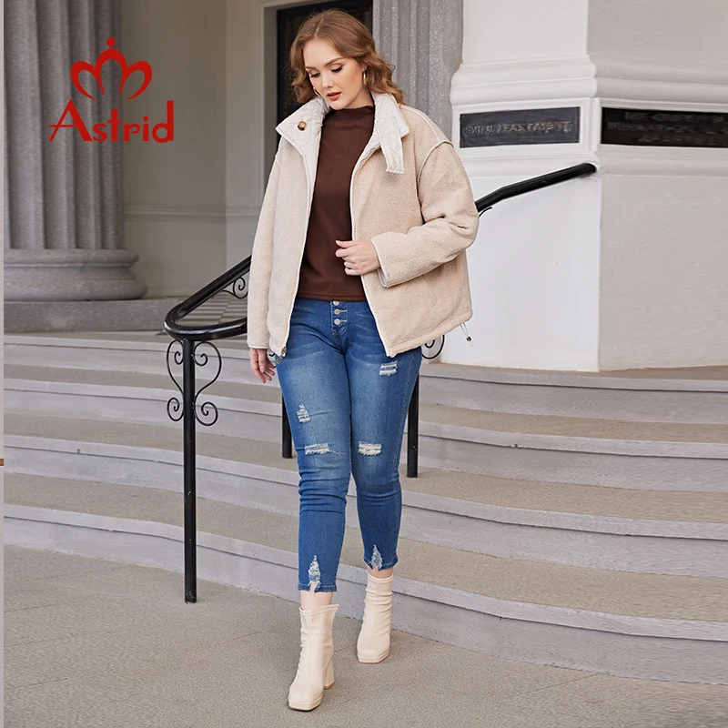 Imagem -04 - Astrid 2023 Outono Inverno Cabolsa de Pele do Falso para Mulheres Topos Moda Costura Parkas Oversize Cabolsa Feminino Dois Lado Wear Roupas Femininas