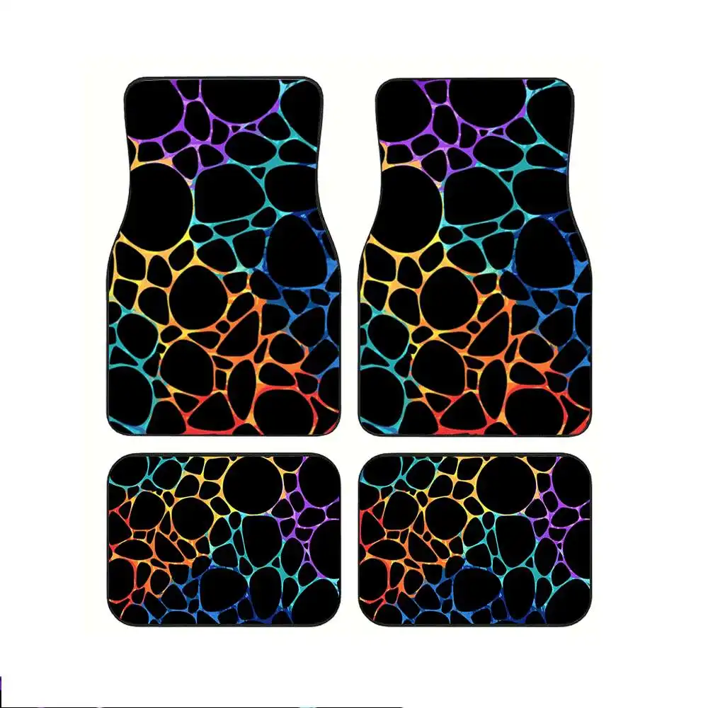 

4pcs Color Stripe Pattern Printed Black Car Mats, Full Coverage All-Season Universal Fit, XPE Anti-Slip Wear-Resistant
